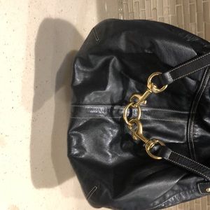 Vintage Coach hobo gold metal clasp black leather bag pre owned vintage